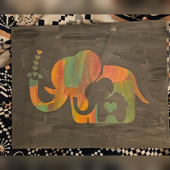 Handmade Other - Colorful Elephant Canvas Art